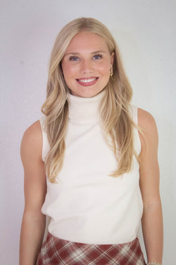 Zoe Sleeveless Turtle Neck Top, Cream