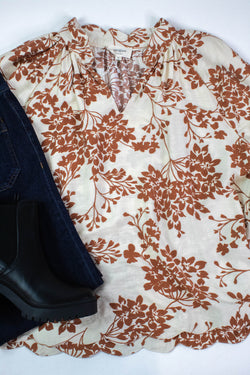 Zorina Cherry Blossom Print Blouse, Caramel | Plus Size