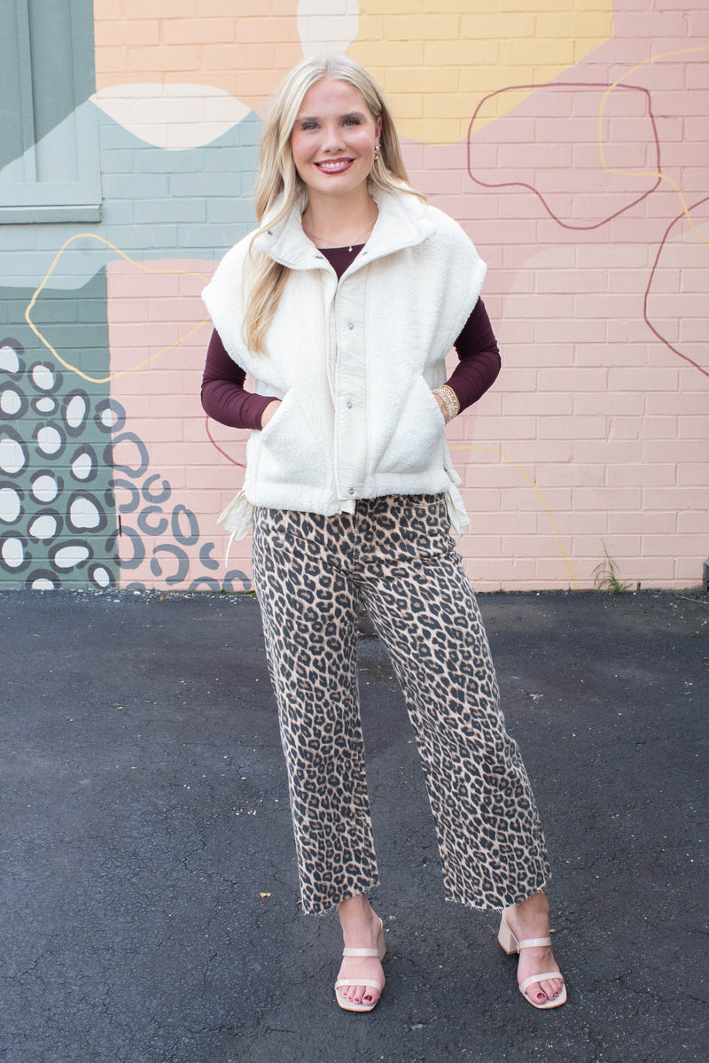 Addison Button Front Faux Fur Vest, Ivory