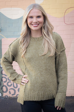 Winona Seam Detail Pullover Sweater, Olive