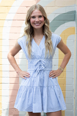 Renata Striped Surplice Bow Front Dress, Royal
