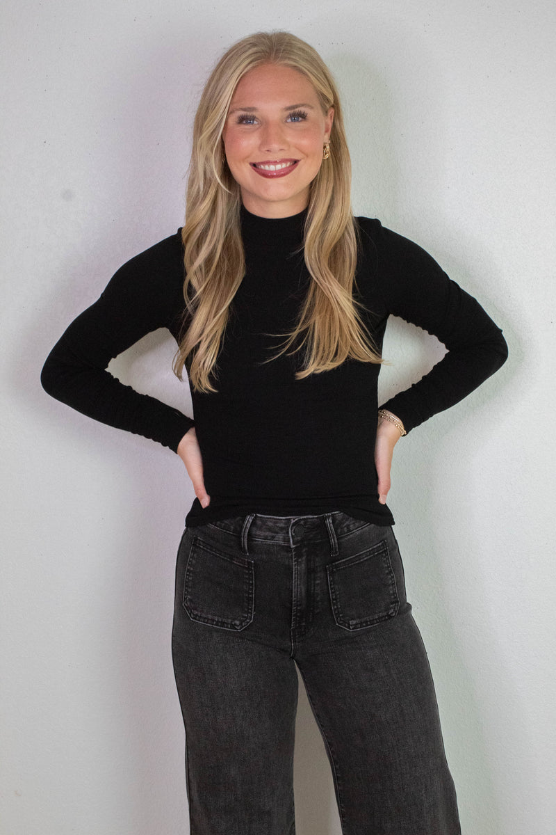 Ronan Mock Neck Top, Black | Sadie & Sage