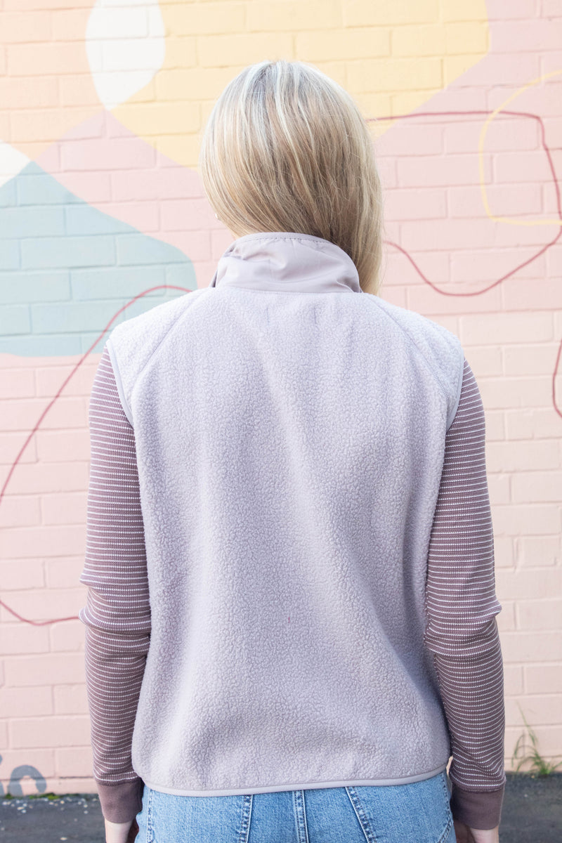 Elena Fleece Button Up Vest, Earth Grey