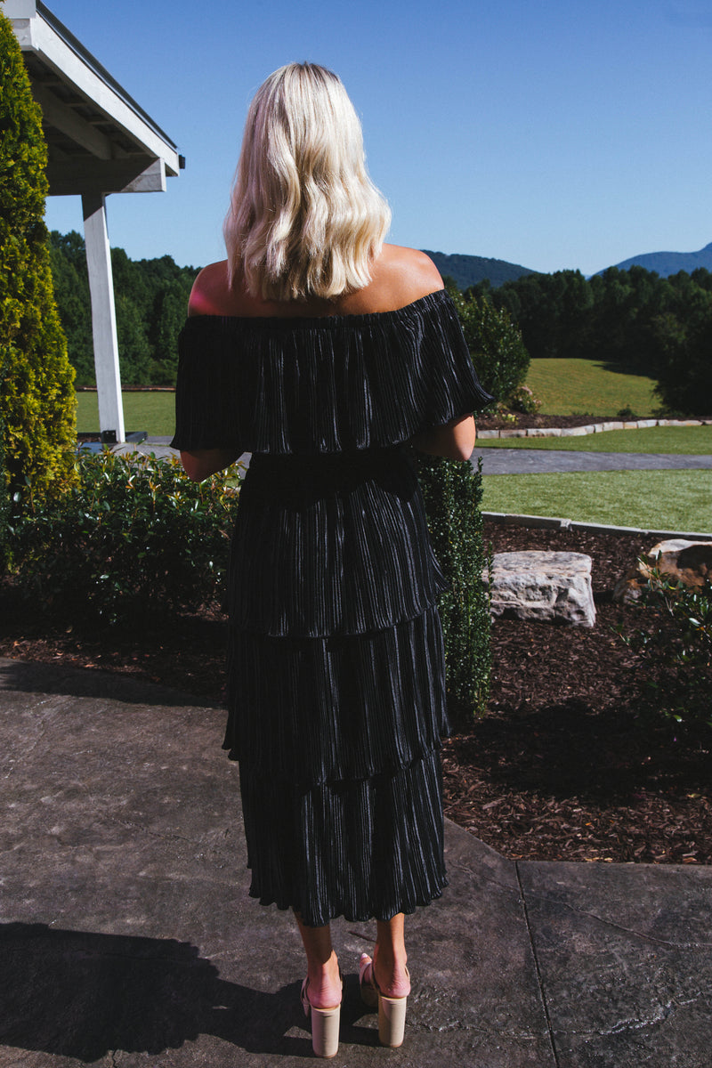 Gamora Pleated Midi Dress, Black