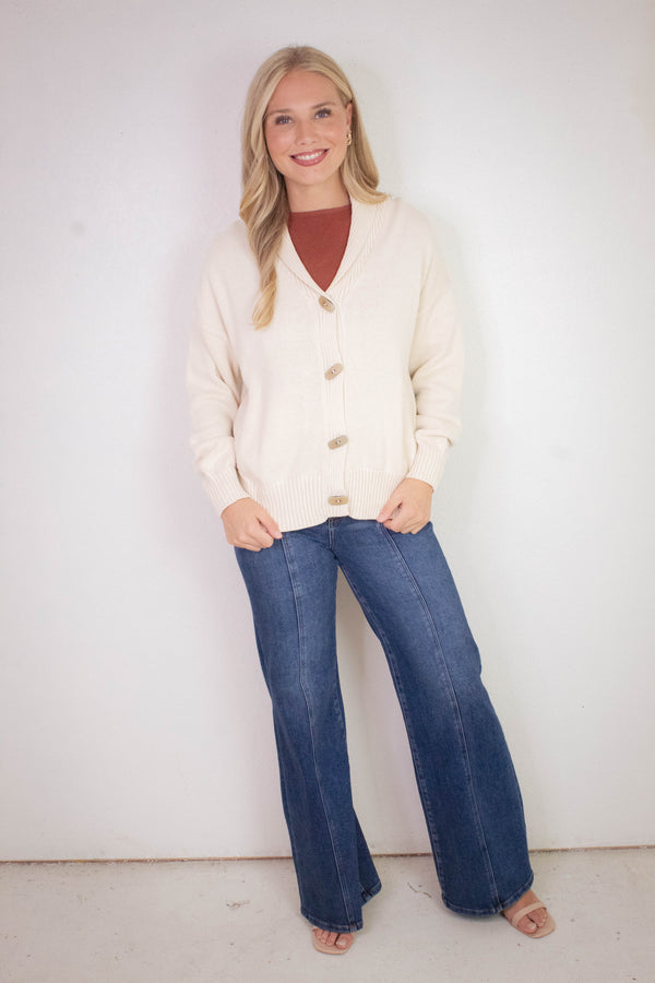 Lila Camp Jacquard Toggle Cardigan, Oatmeal
