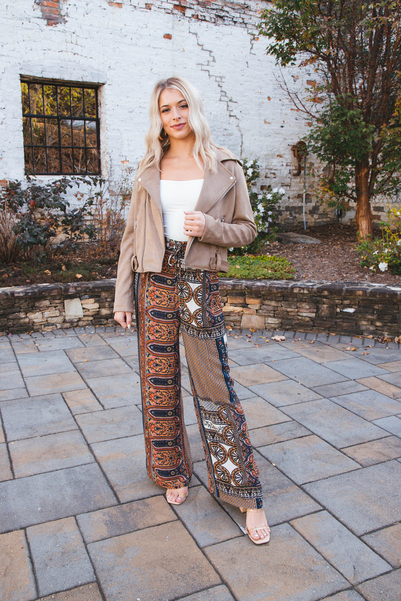 Georgina Printed Wide Leg Pant, Taupe Multi