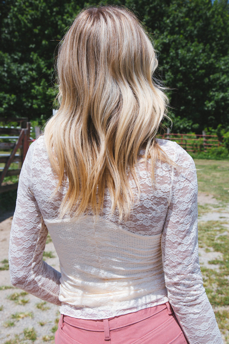 Lovely Lace Layering Mesh Top, Ivory