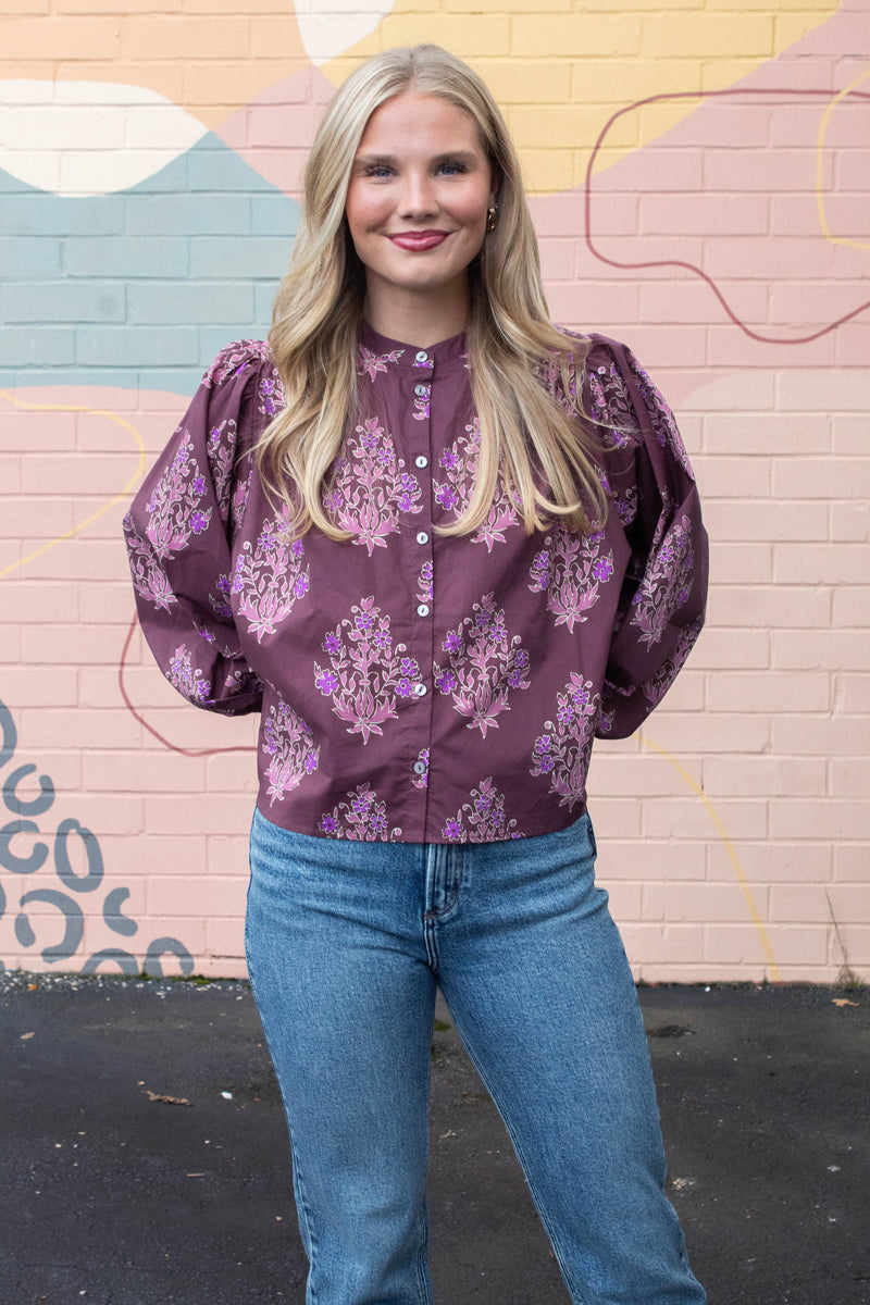 Wren Block Floral Blouse, Burgundy
