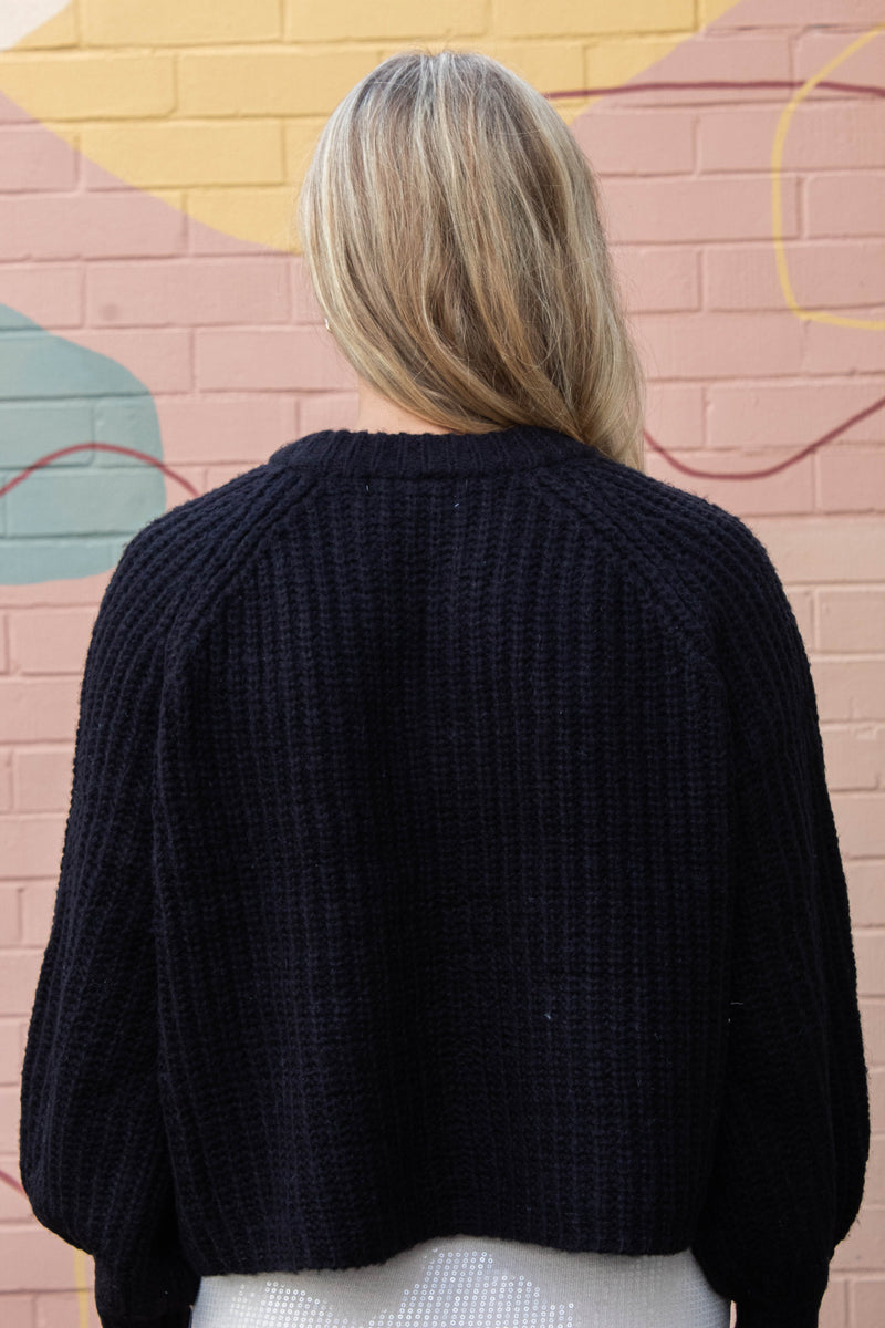 Estelle Chunky Knit Cardigan, Black