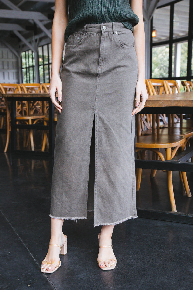 Chloe Denim Maxi Skirt, Chestnut