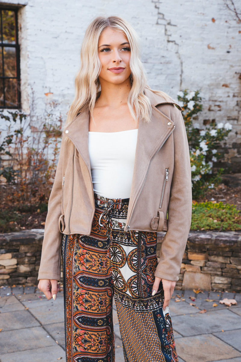 Georgina Printed Wide Leg Pant, Taupe Multi