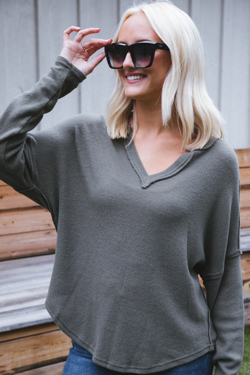 Ania Knit Top, Dark Olive