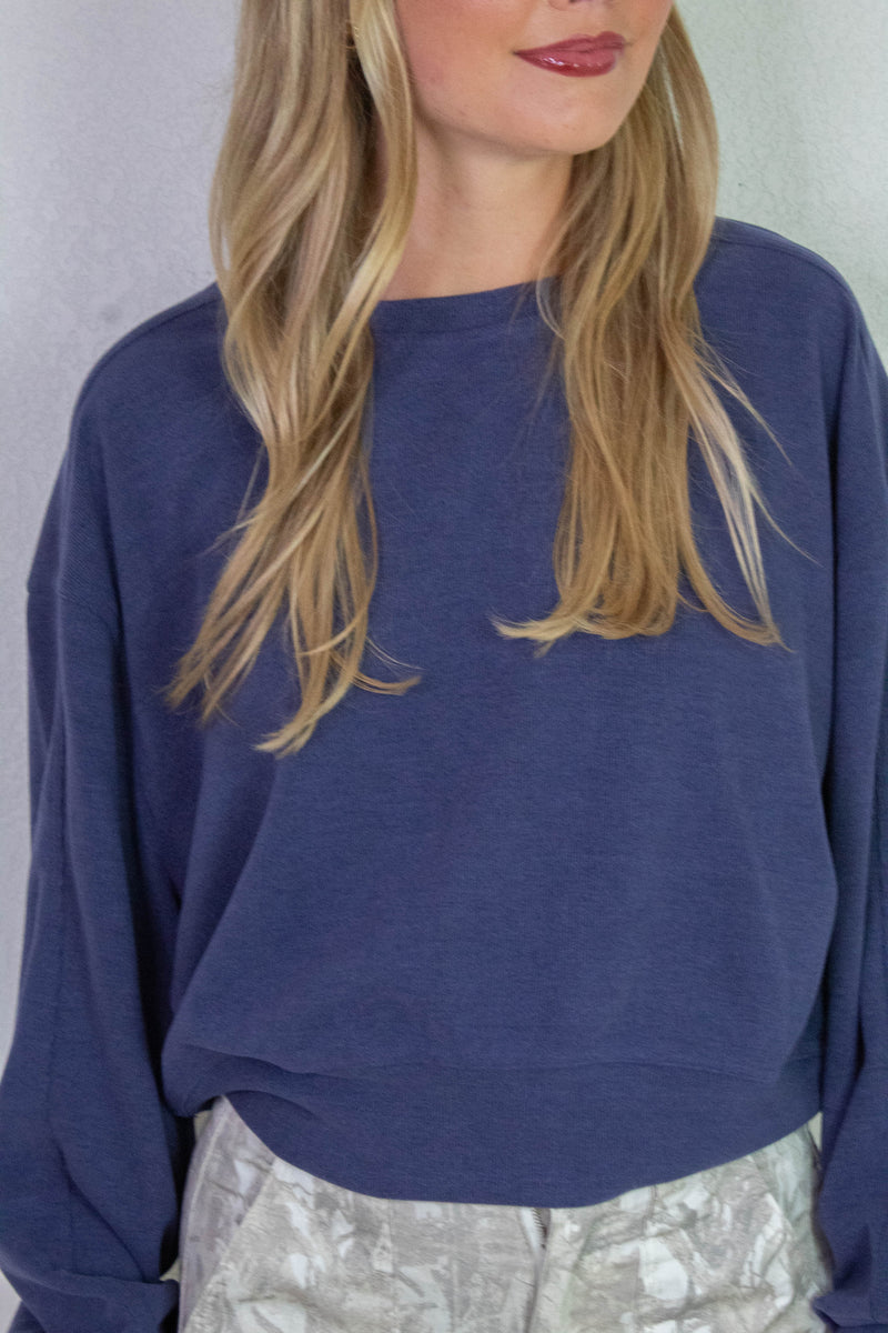 Kinsley Soft Ribbed Sweatshirt, Dusty Indigo