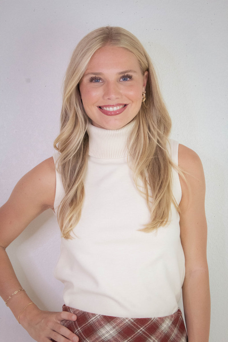 Zoe Sleeveless Turtle Neck Top, Cream