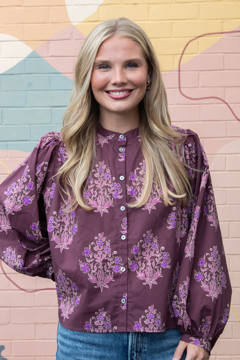 Wren Block Floral Blouse, Burgundy