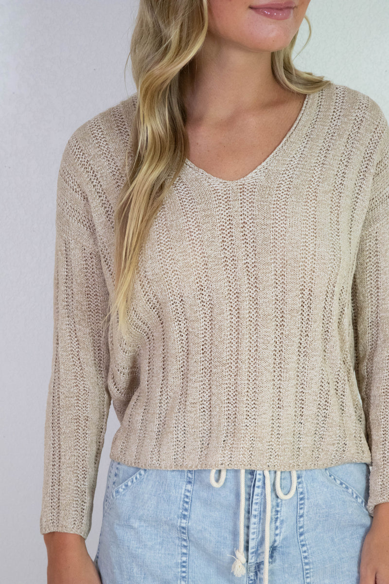 Devon Wide Rib Knit Sweater, Taupe | Sadie & Sage