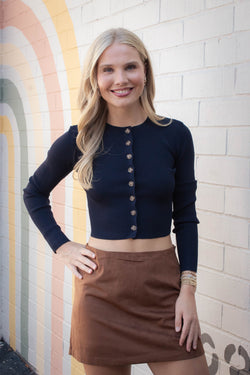 Josie Rib Knit Cropped Cardigan, Navy