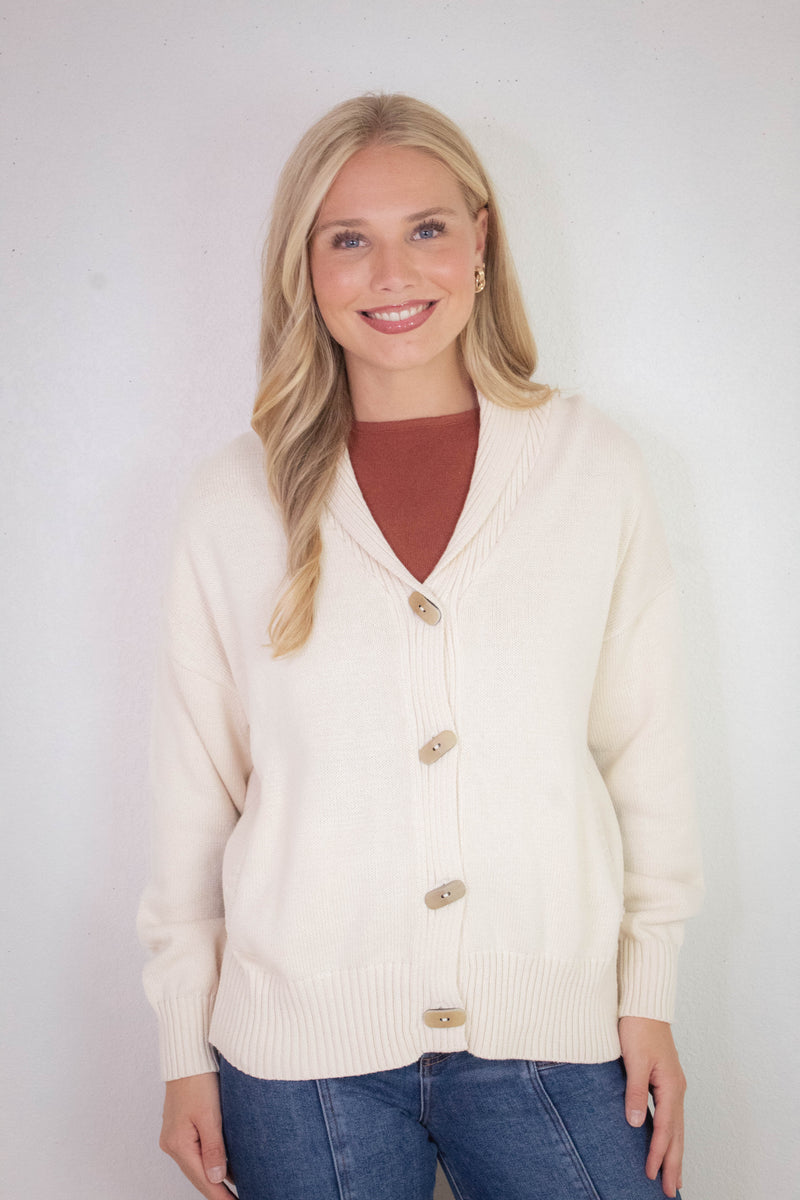 Lila Camp Jacquard Toggle Cardigan, Oatmeal
