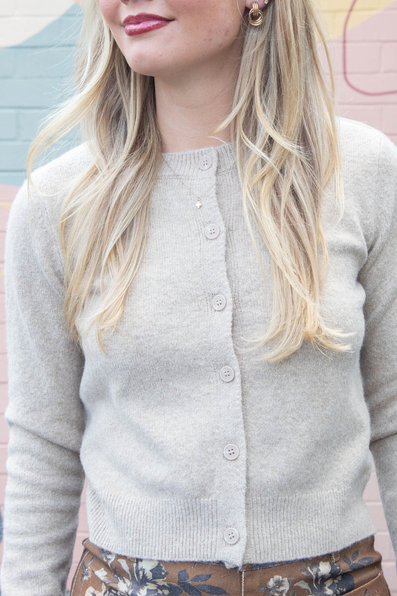 Maria Round Neck Cardigan, Khaki