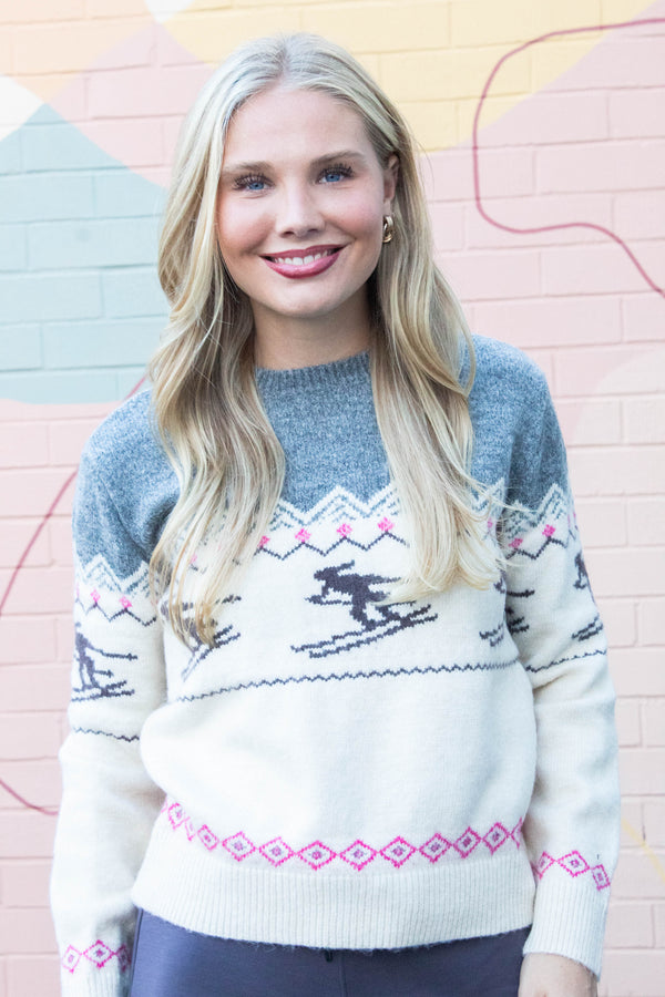 Gunhild Ski Print Sweater, Grey | RD Style