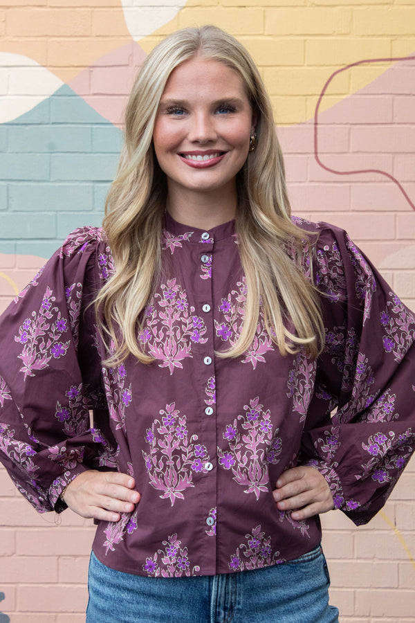 Wren Block Floral Blouse, Burgundy