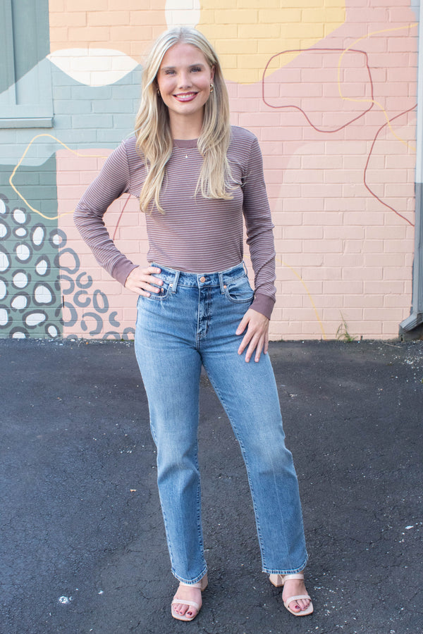 Madelyn Stitched Thermal Top, Brown