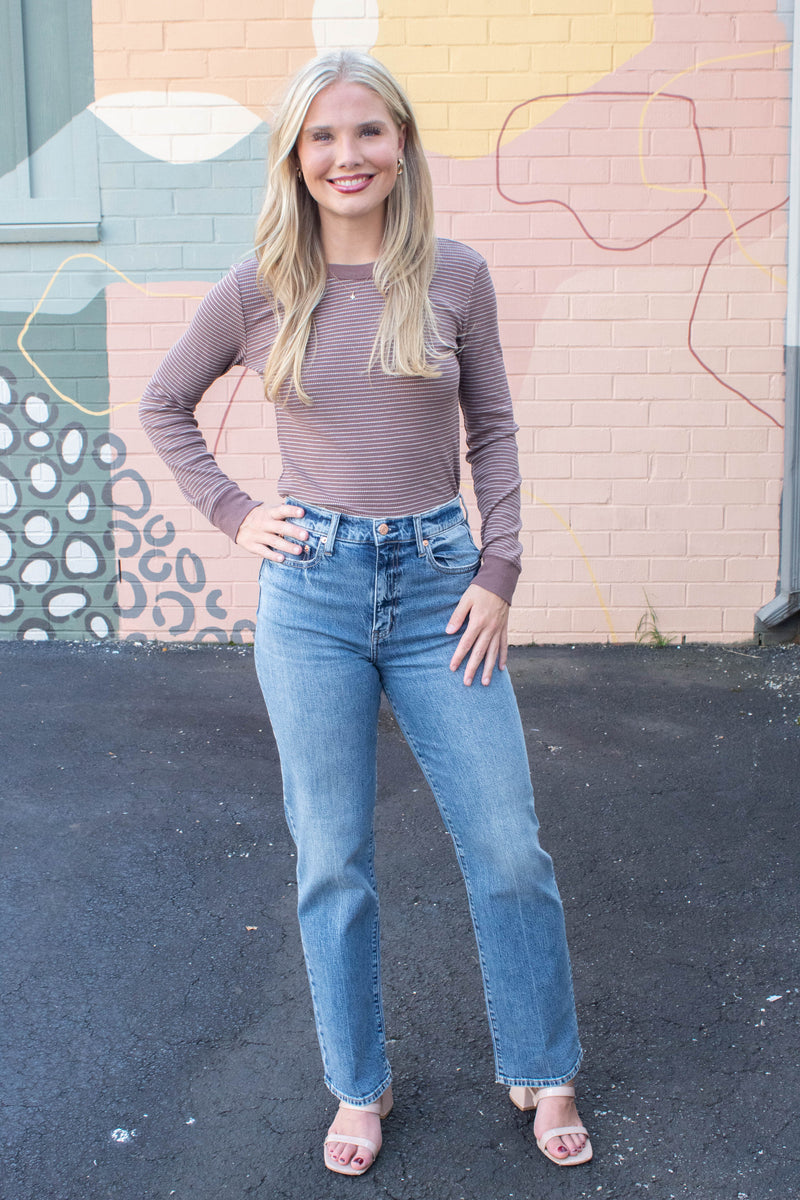 Madelyn Stitched Thermal Top, Brown