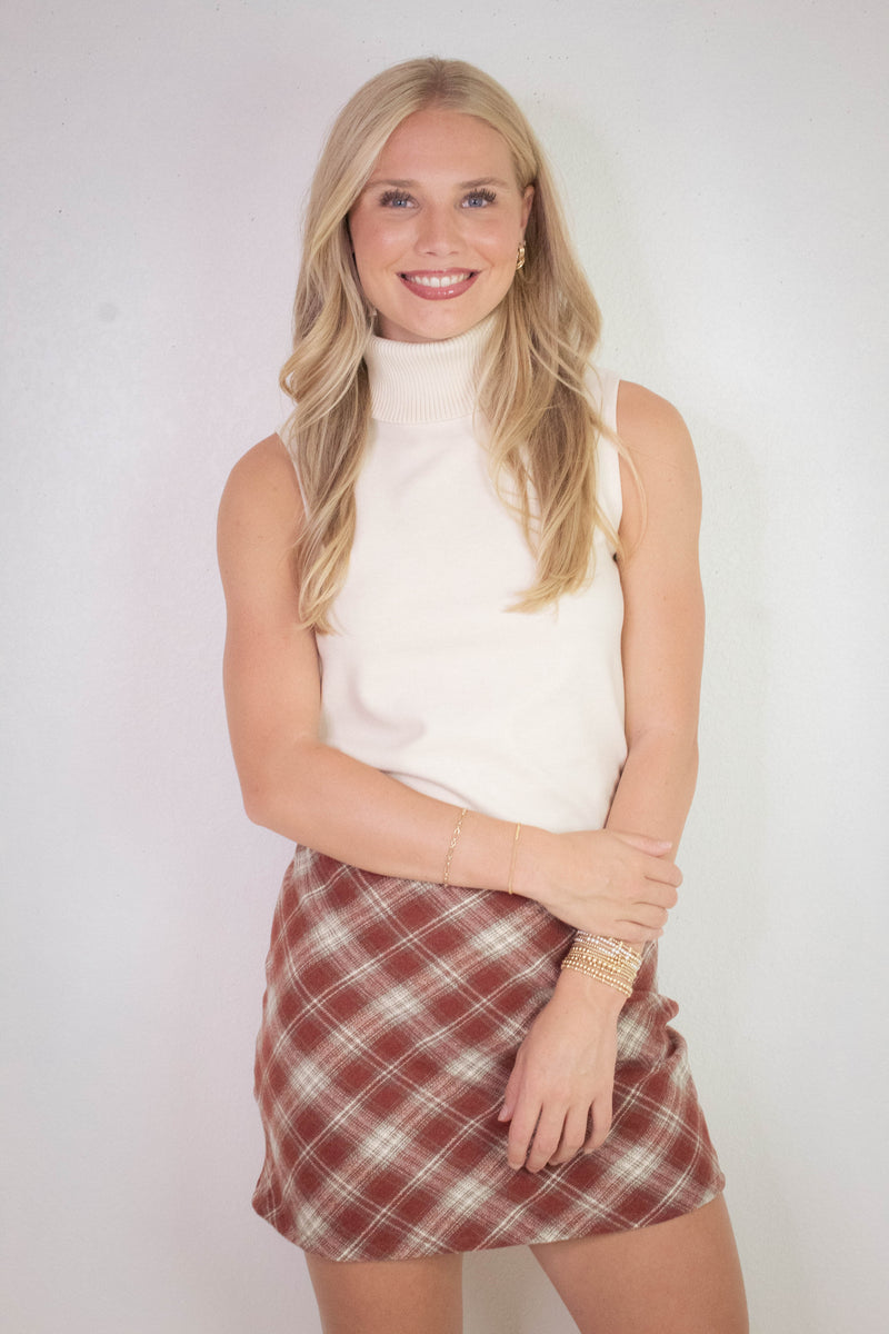 Winslet Plaid Mini Skirt, Rust Plaid