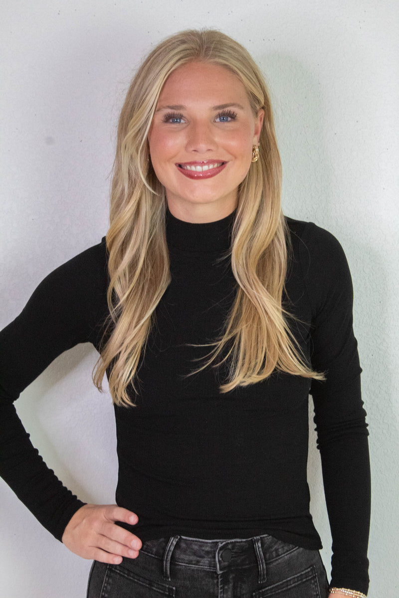 Ronan Mock Neck Top, Black | Sadie & Sage