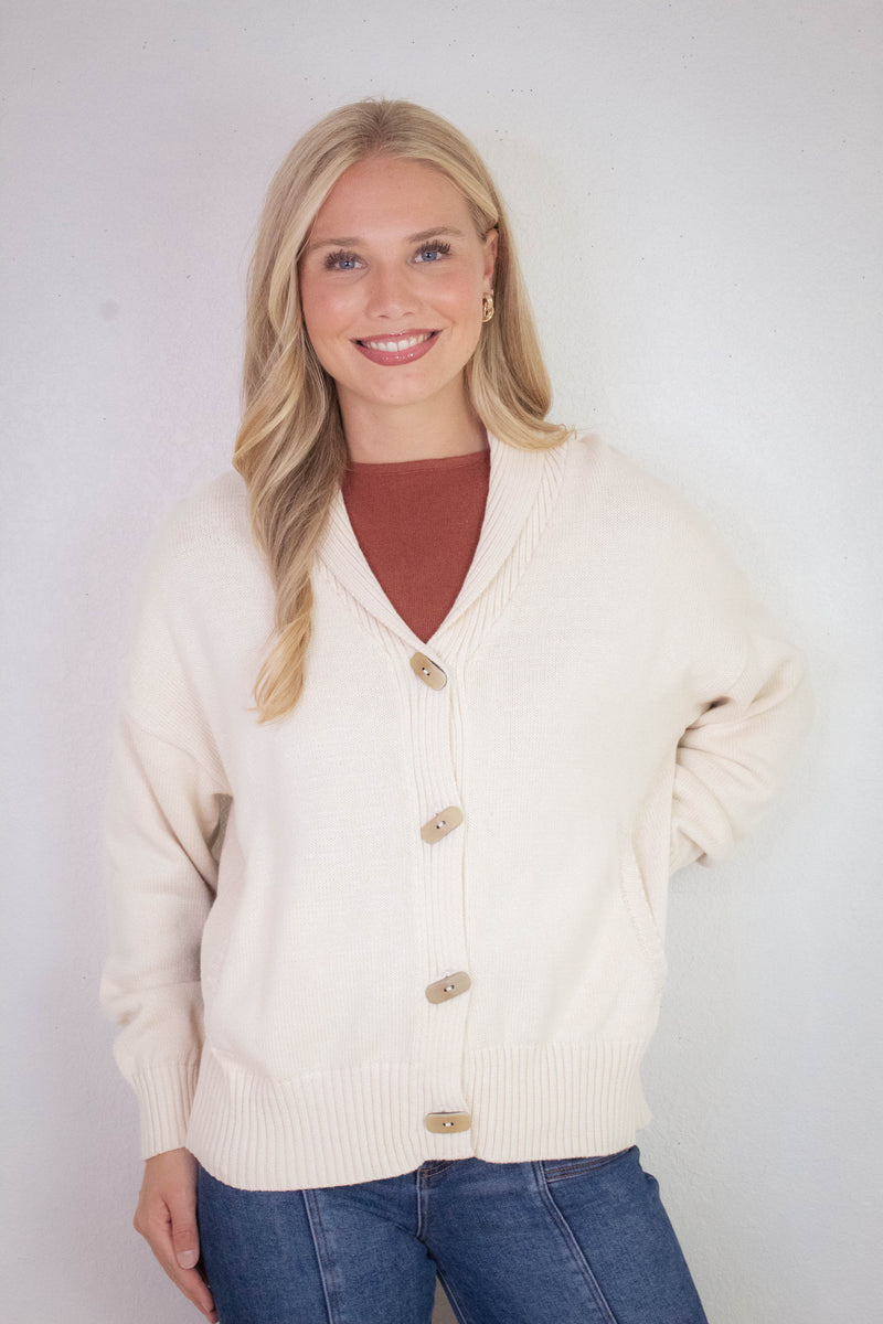 Lila Camp Jacquard Toggle Cardigan, Oatmeal