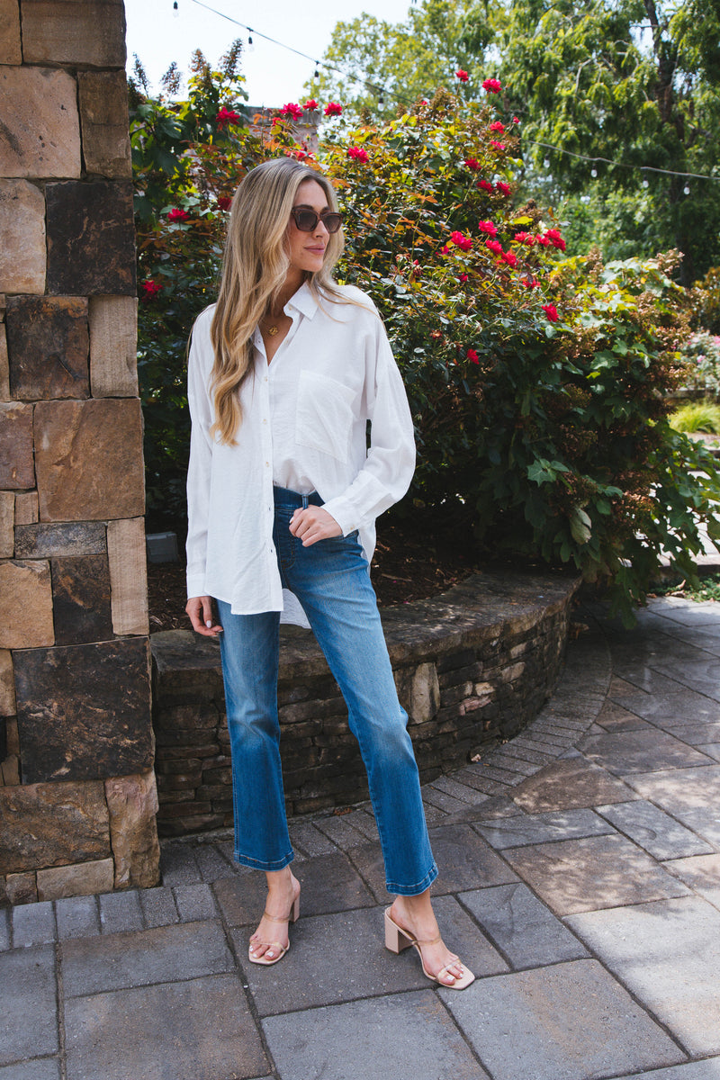 Stay Chic Button Down Shirt, White