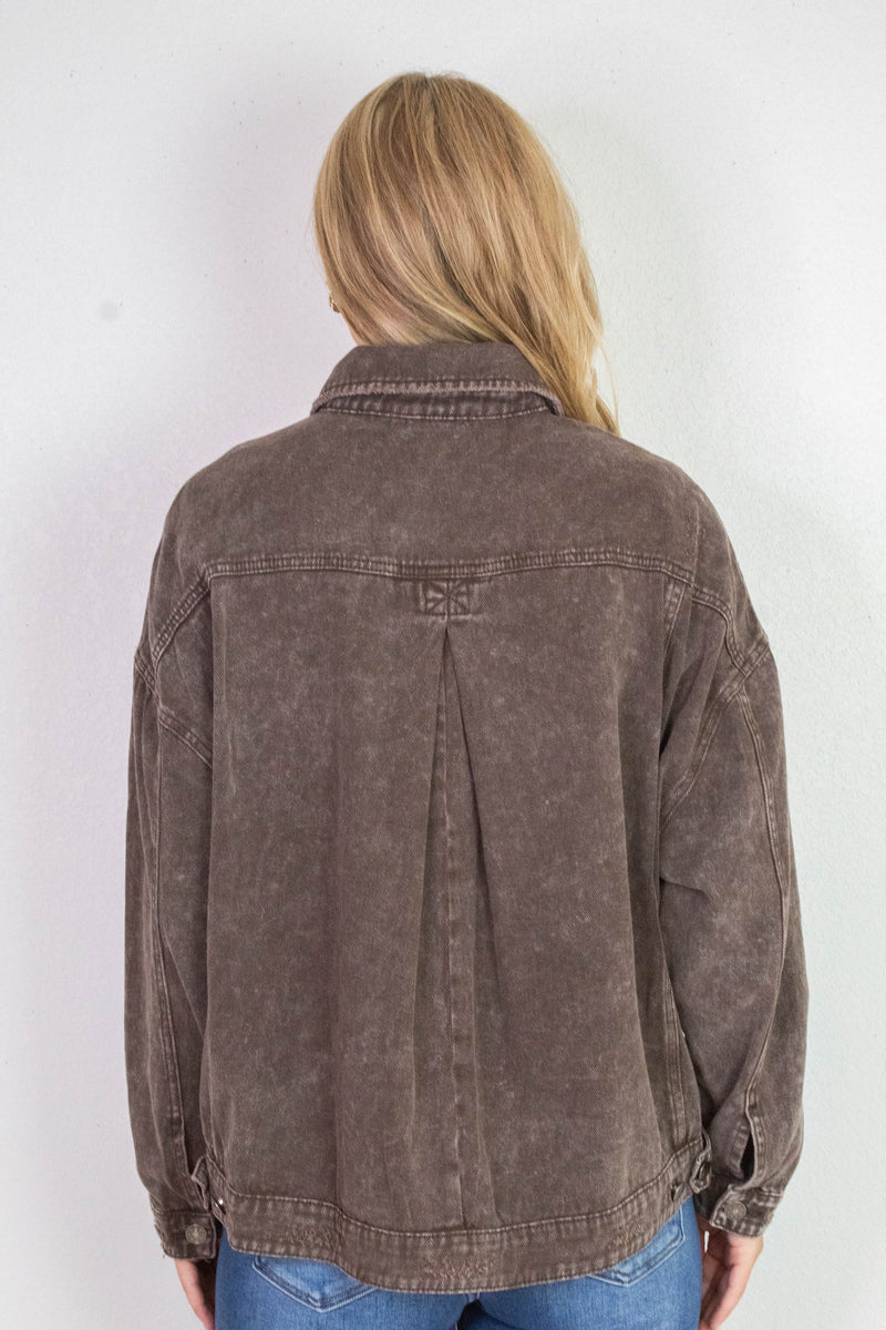 Audrey Button Down Denim Jacket, Black Coffee