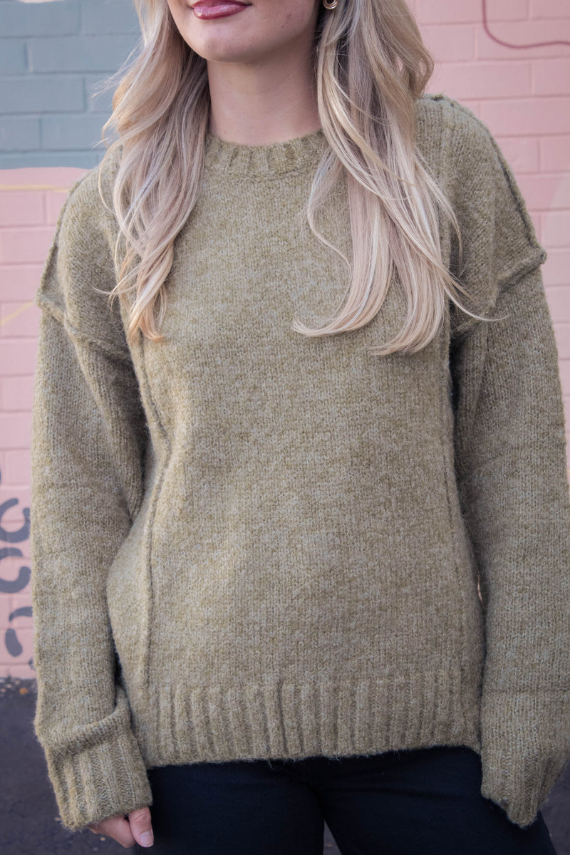 Winona Seam Detail Pullover Sweater, Olive