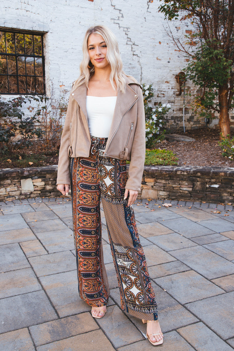 Georgina Printed Wide Leg Pant, Taupe Multi