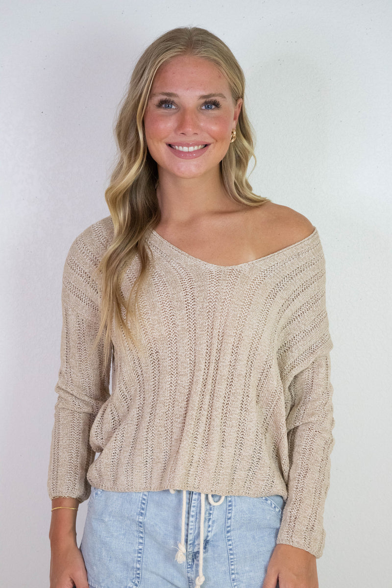 Devon Wide Rib Knit Sweater, Taupe | Sadie & Sage