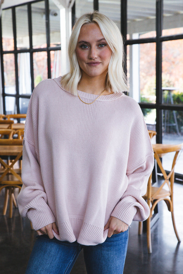 Zariah Drop Shoulder Sweater, Dusty Pink