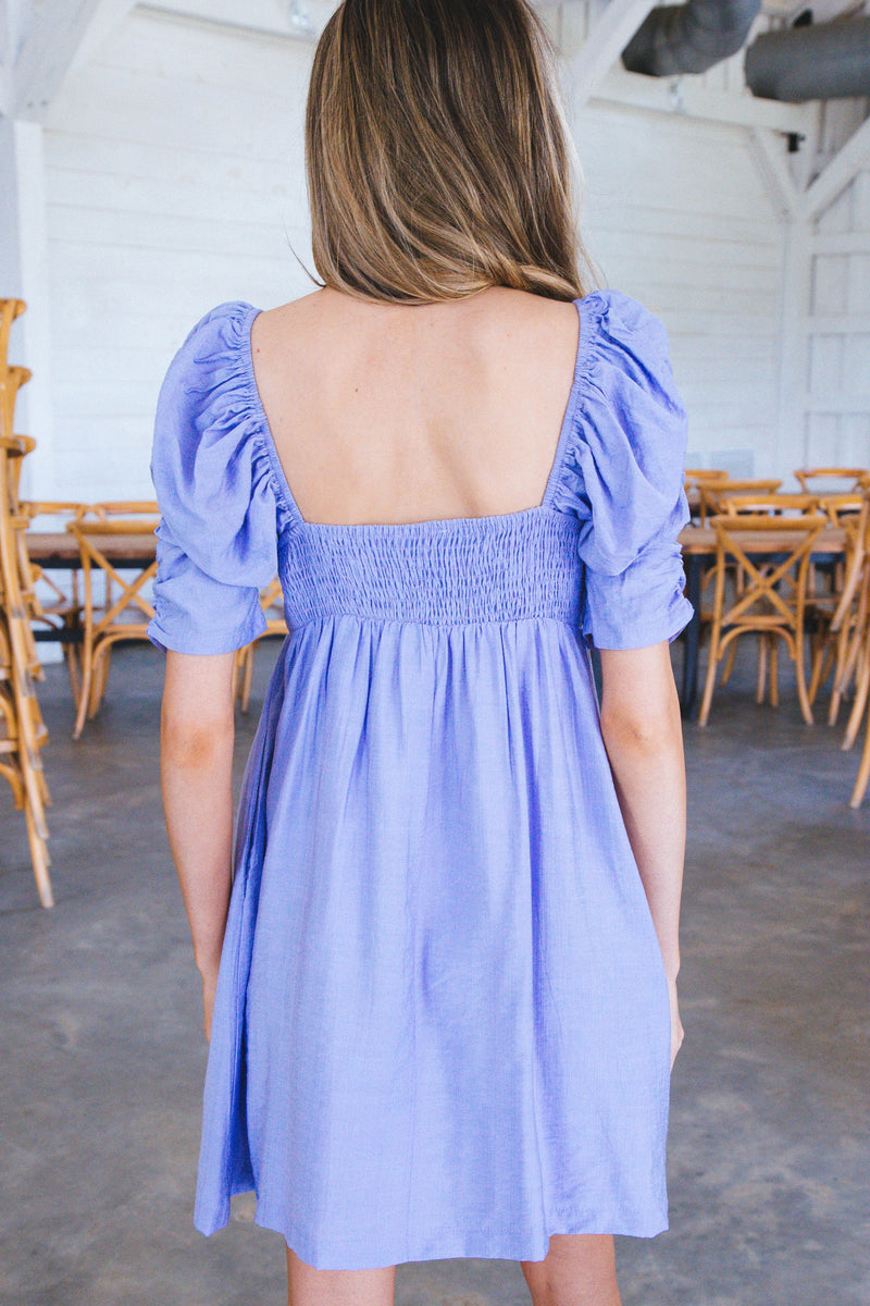 Ruched Babydoll Mini Dress, Lavender