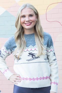 Gunhild Ski Print Sweater, Grey | RD Style