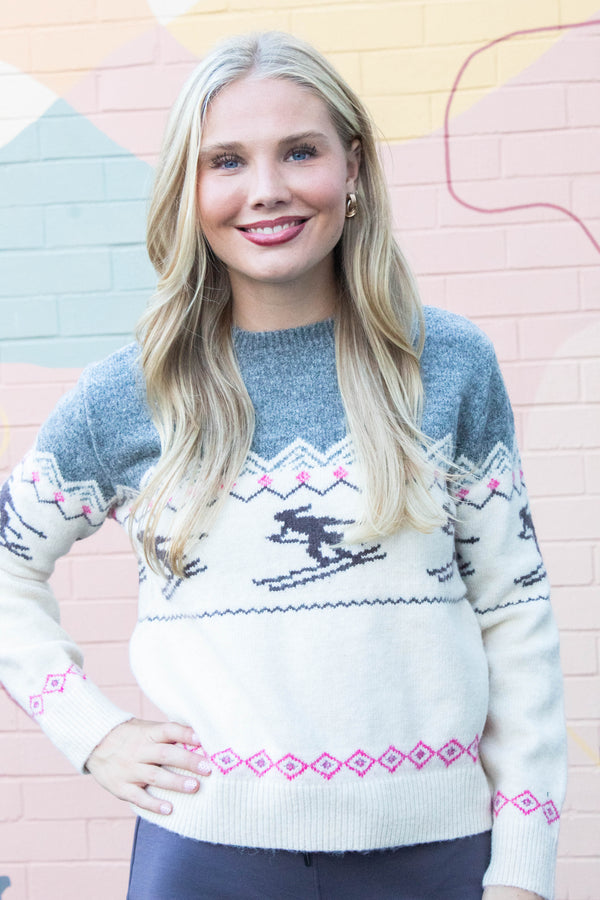 Gunhild Ski Print Sweater, Grey | RD Style