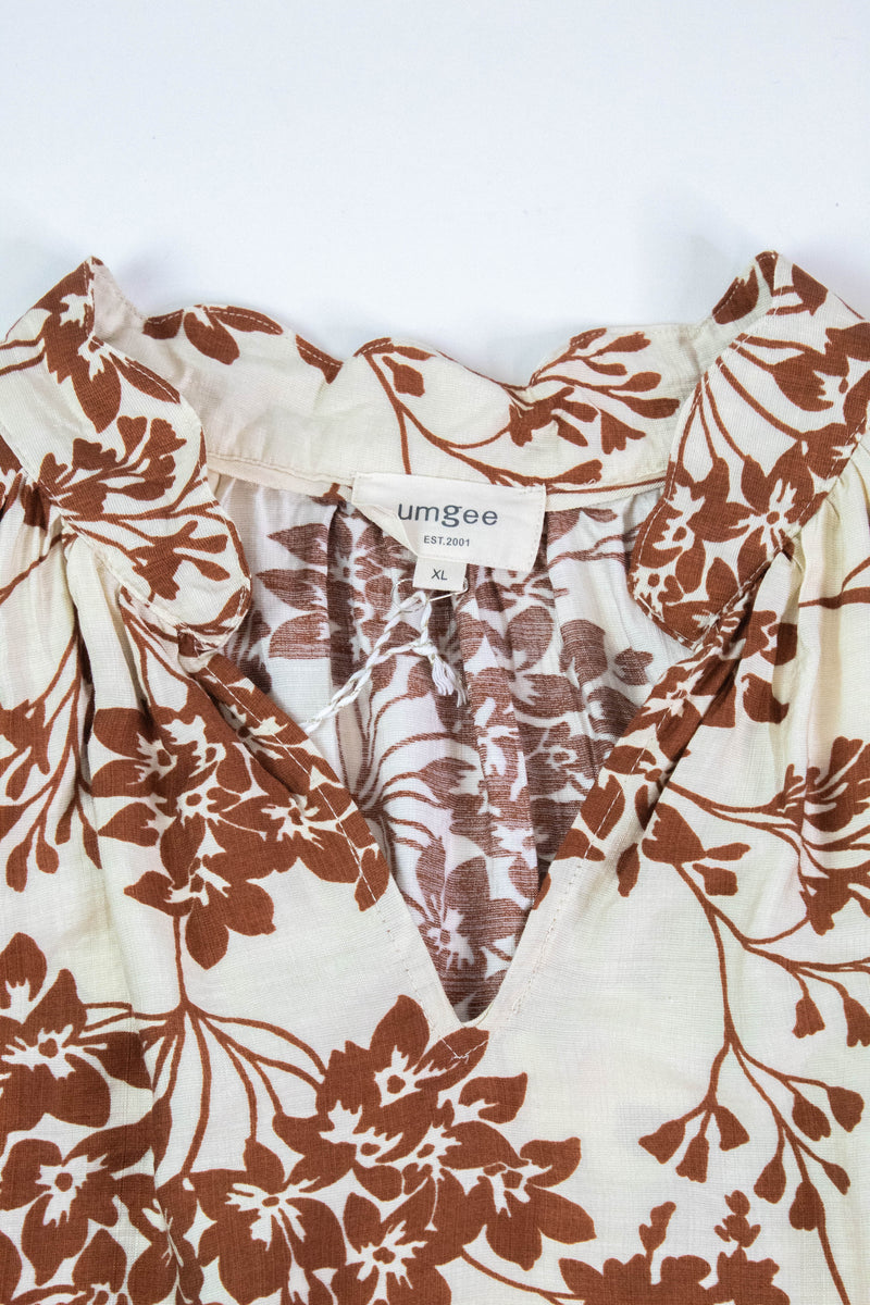 Zorina Cherry Blossom Print Blouse, Caramel | Plus Size