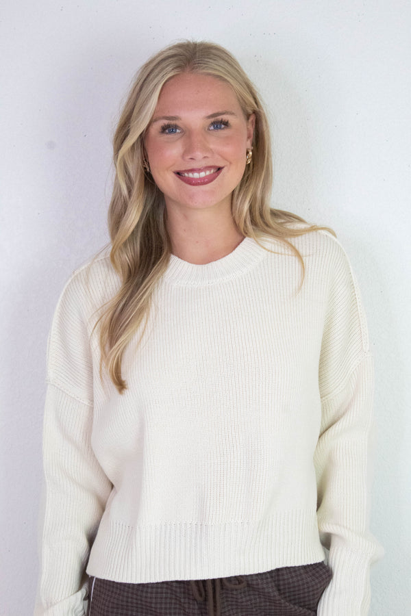 Camila Round Neck Cropped Sweater, Cream