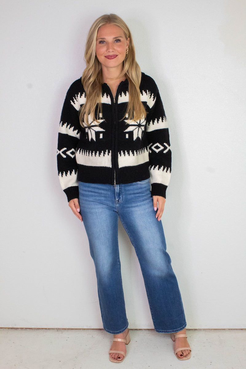 Audovera Shawl Neck Cardigan, Black Cream | RD Style