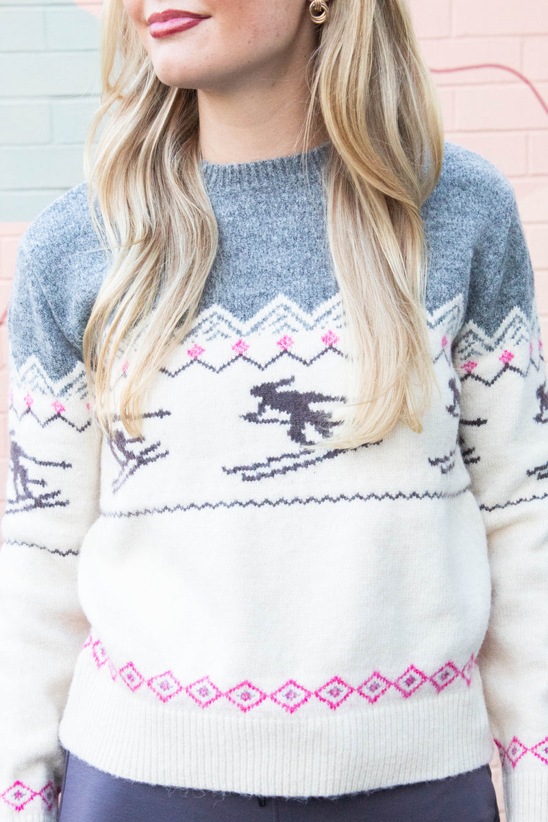 Gunhild Ski Print Sweater, Grey | RD Style