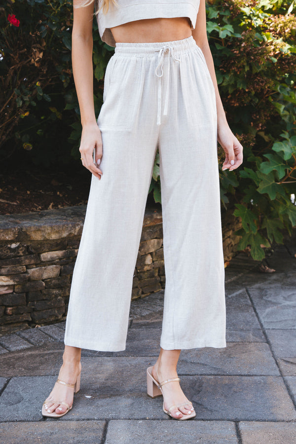 Laverne Wide Leg Linen Pants, Oat