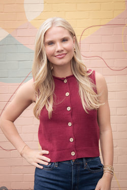 Lina Raw Edge Cardigan Vest, Burgundy