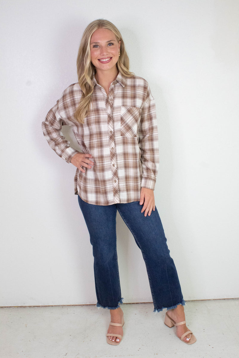 Monroe Brown Plaid Flannel Shirt, Mocha