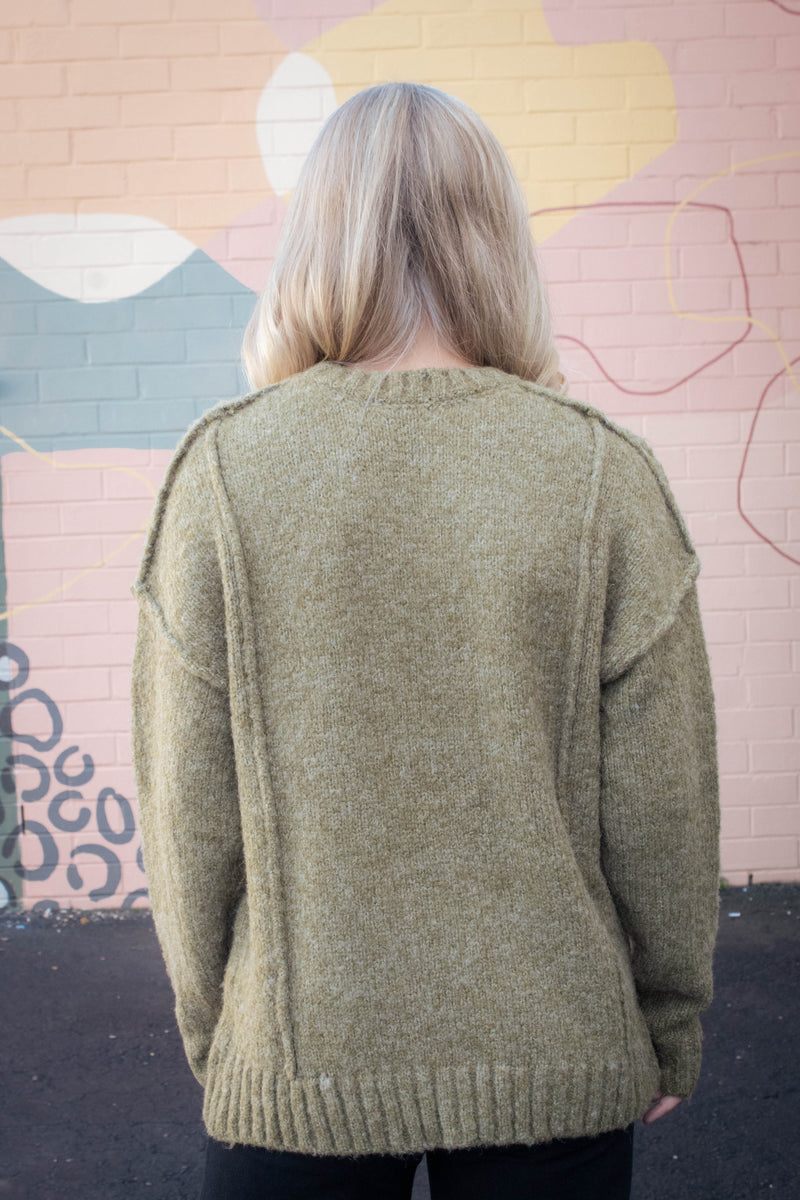 Winona Seam Detail Pullover Sweater, Olive