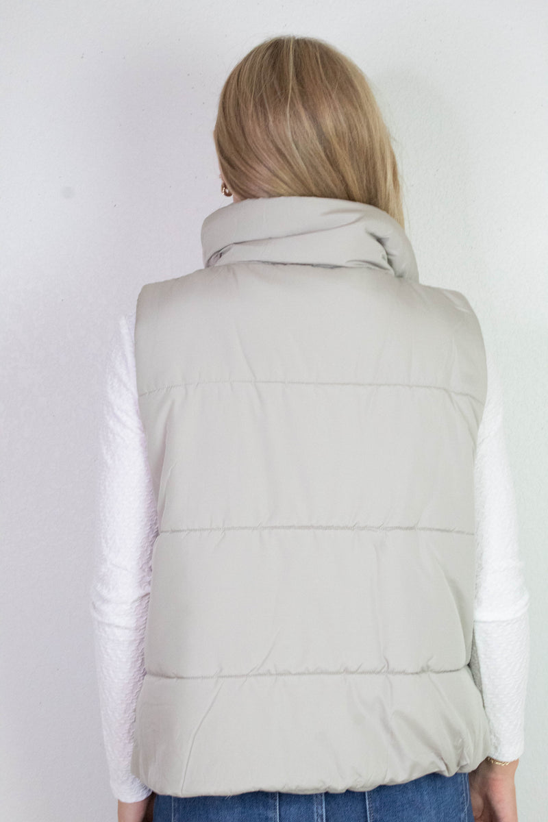 Liv Solid Zip Up Puffer Vest, Cement