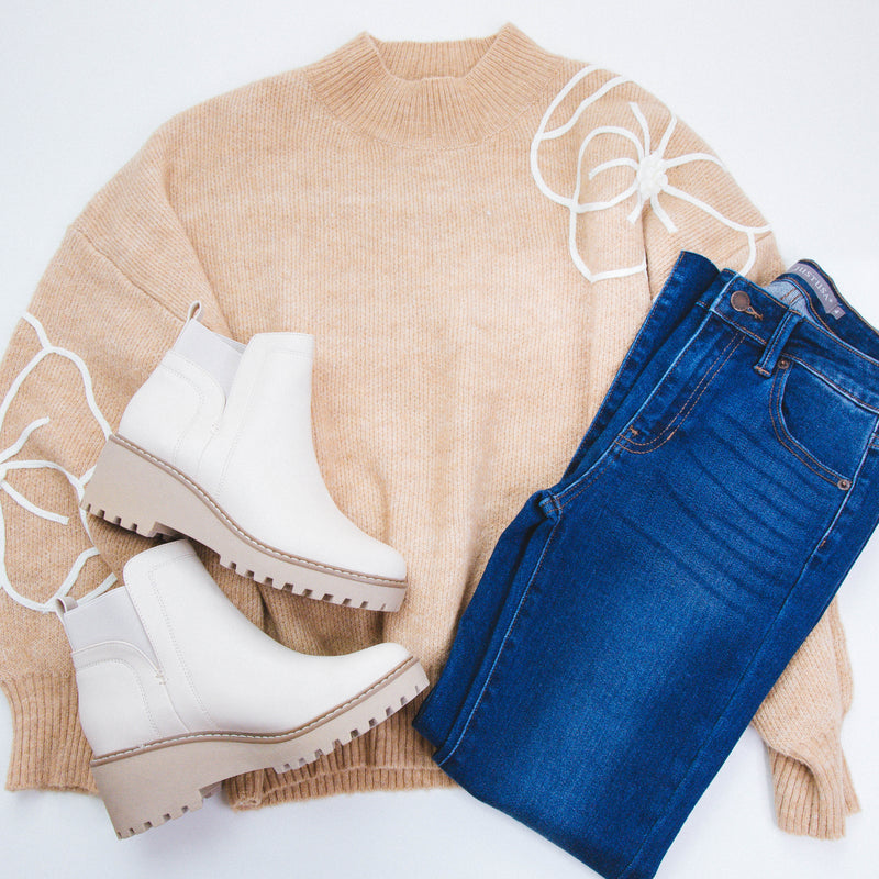Ella Mock Neck Sweater, Taupe-Ivory | Plus Sizes