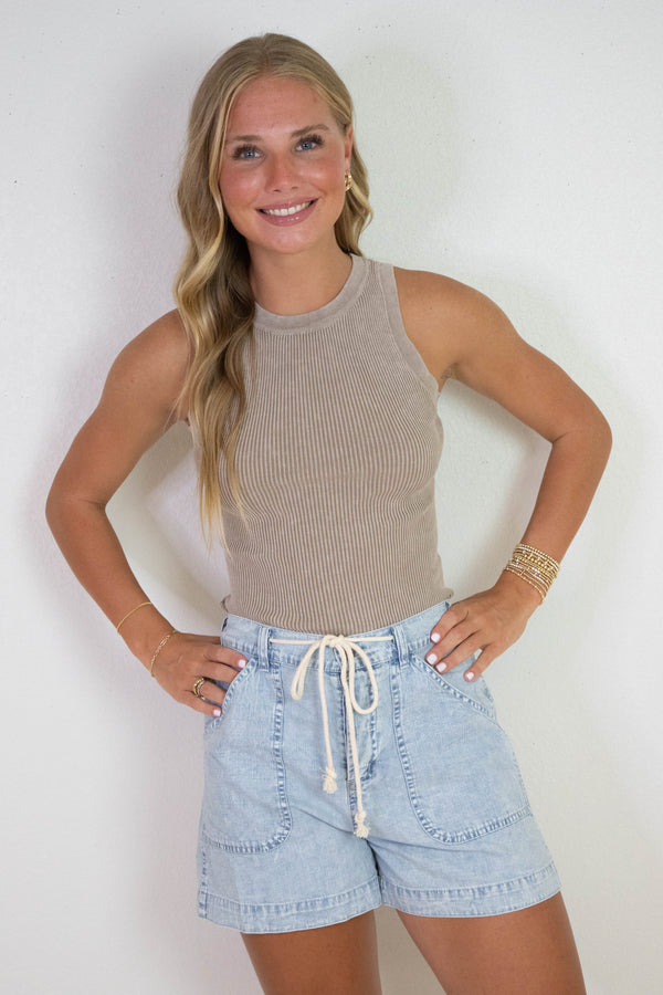 Elowen Washed Ribbed Tank Top, Mocha